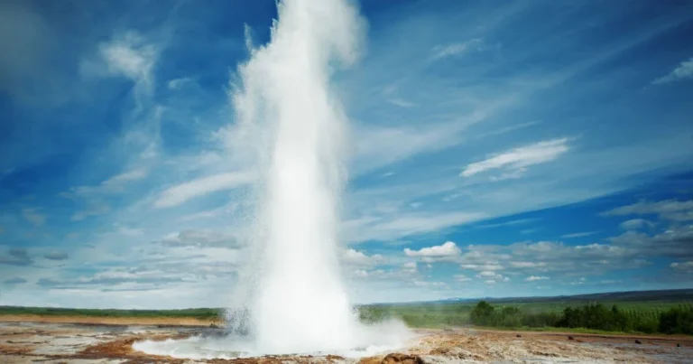 A jet of water squirting out of a geyser, representing is squirt pee.